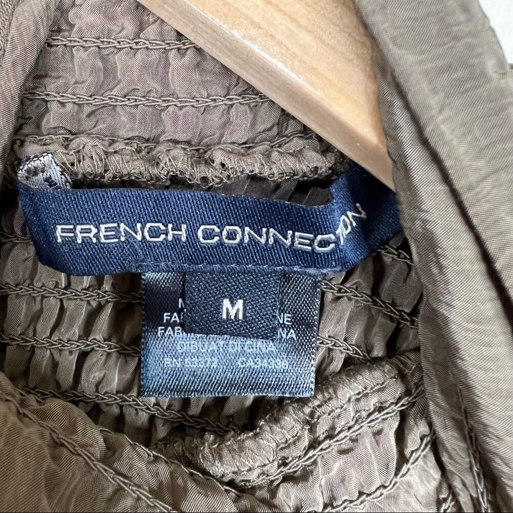 French Connection brown smocked high neck long blouson sleeve mini dress M - Picture 7 of 8